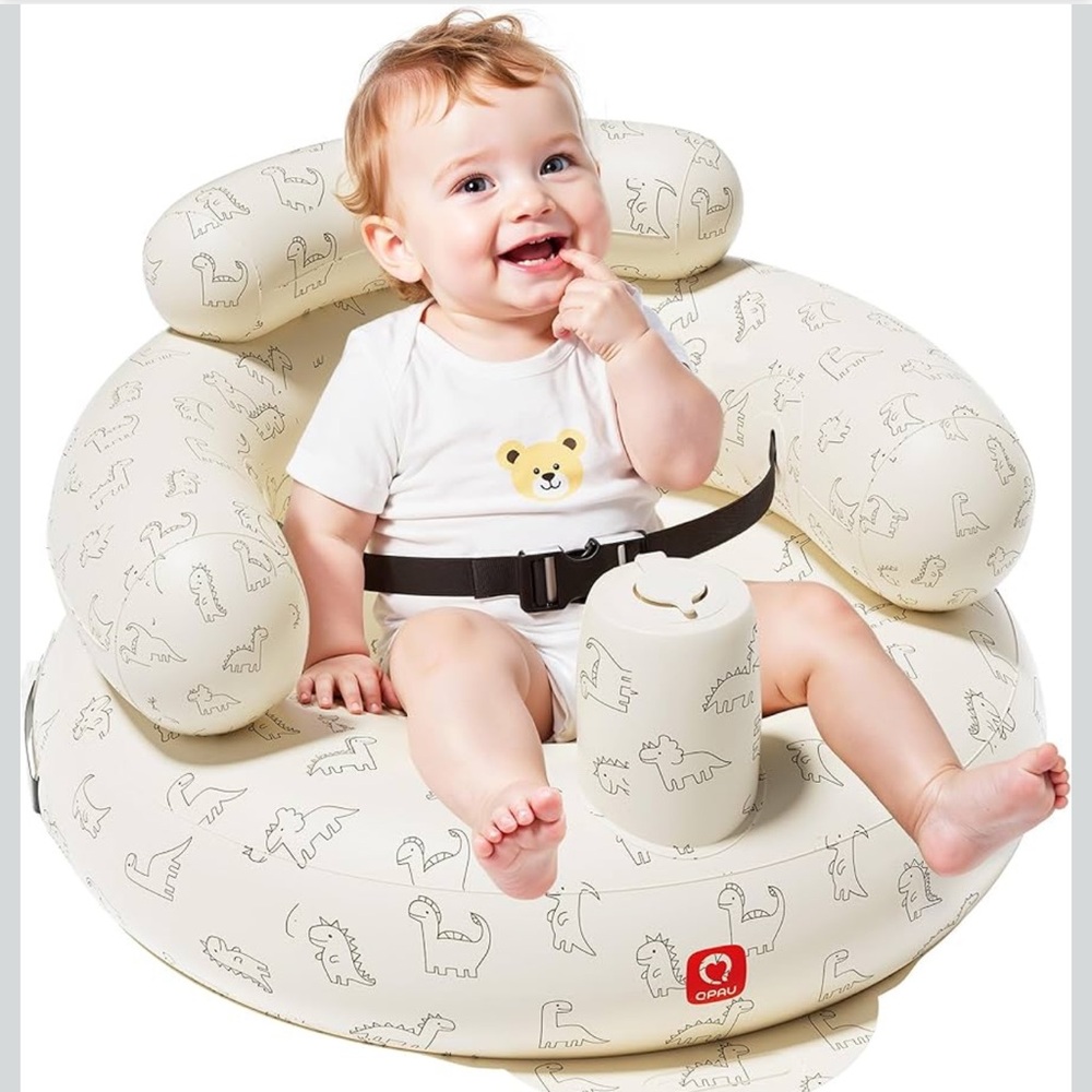 Infant Support Seat with Safety Harness - Cream Dinosaur Print